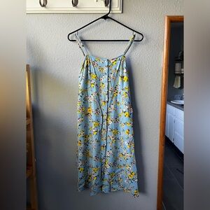 Forever 21 blue sun dress with yellow flower pattern, spaghetti straps, small